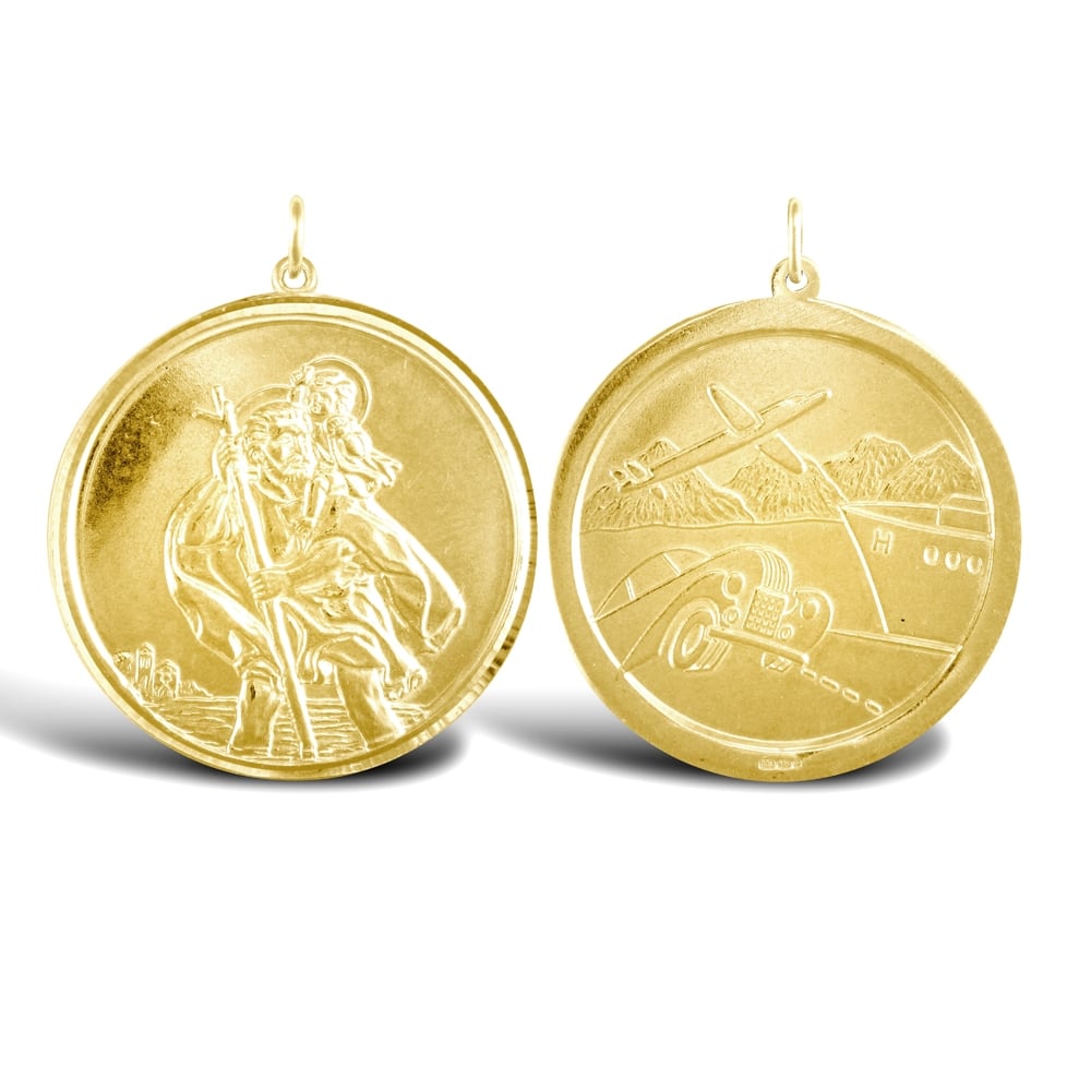 Solid 9ct Yellow Gold Double Sided St Christopher Medallion Pendant