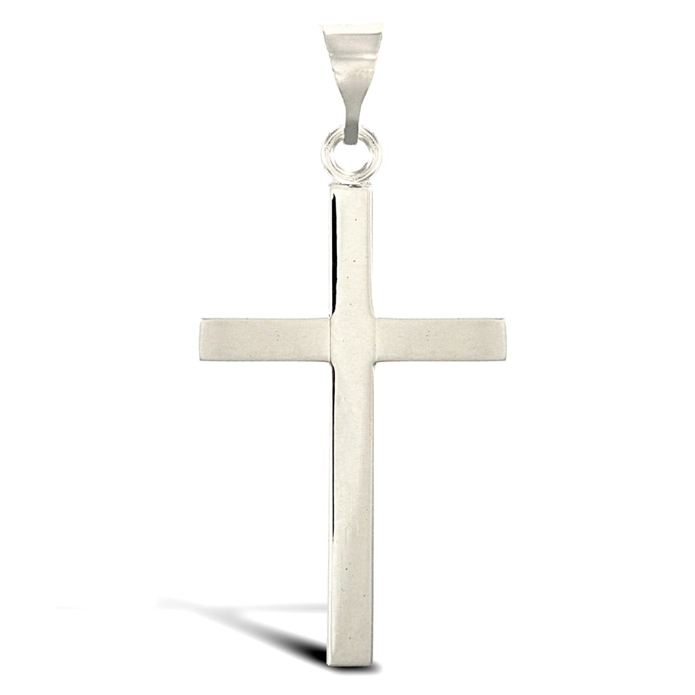 Solid 9ct White Gold Plain Cross Pendant