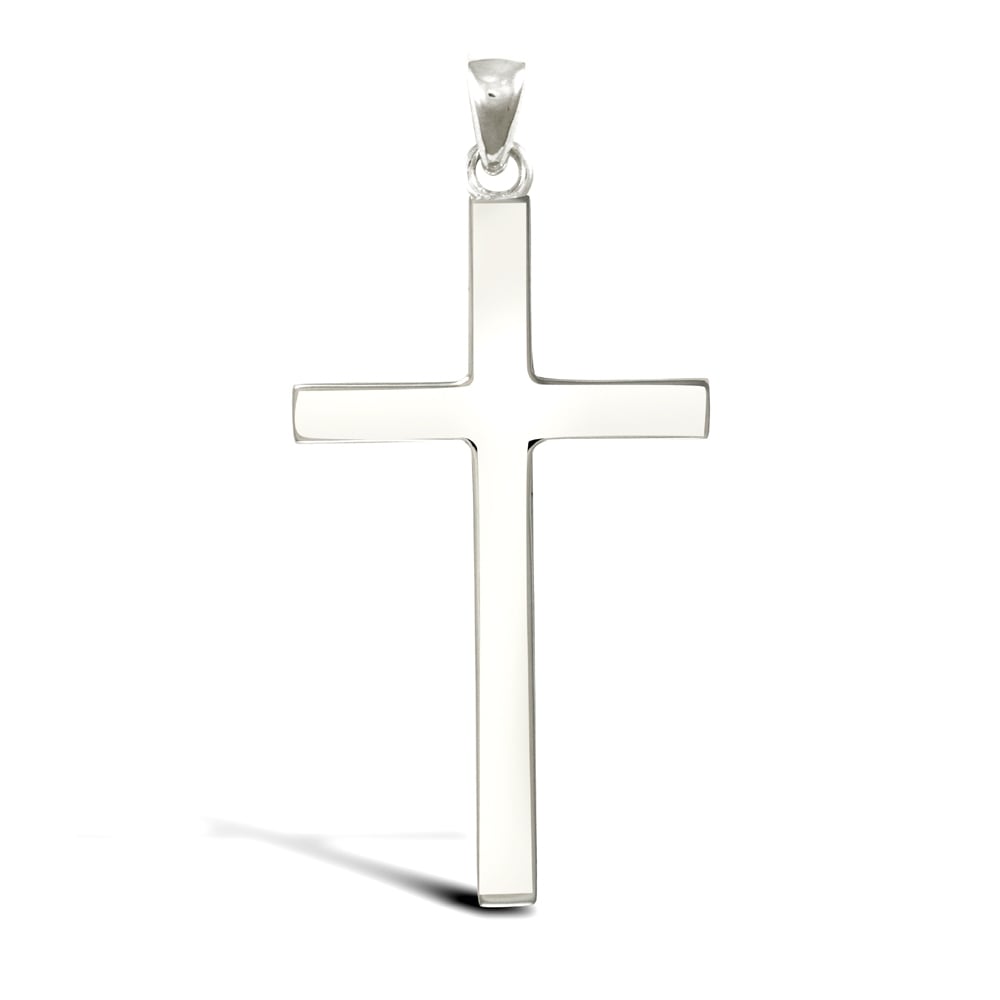 Solid 9ct White Gold Plain Cross Pendant