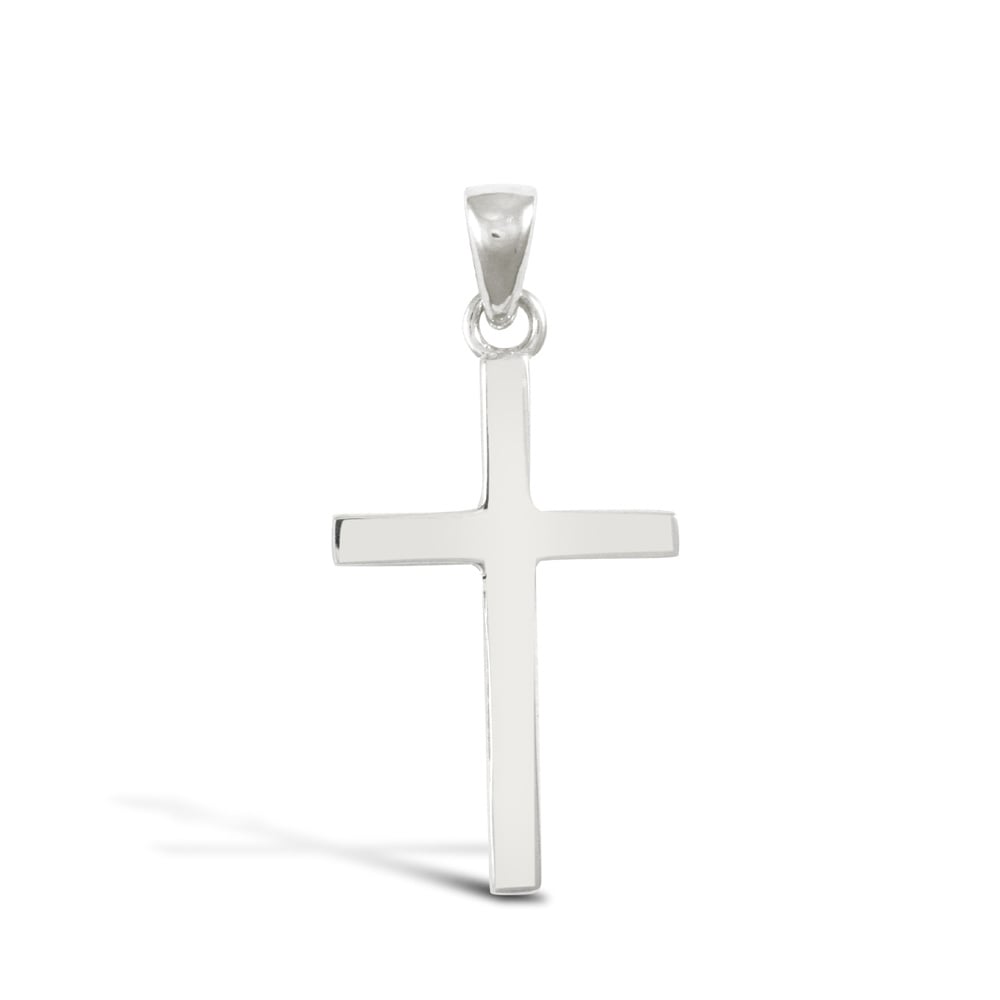 Solid 18ct White Gold Plain Cross Pendant
