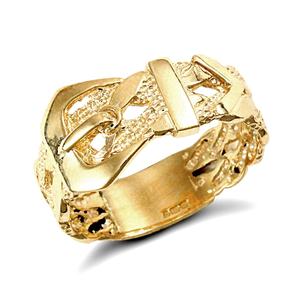Men's Solid 9ct Yellow Gold Single Buckle Ring