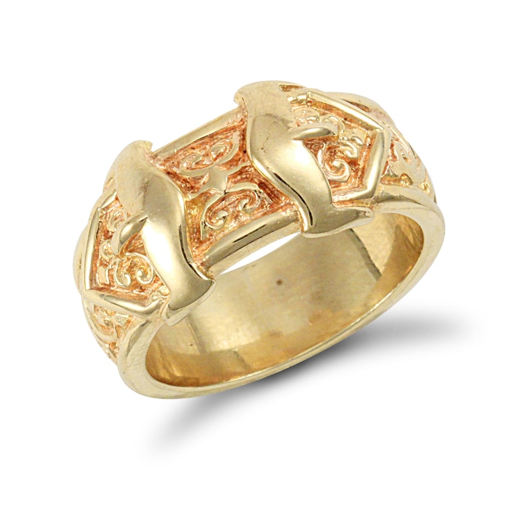 Men's Solid 9ct Yellow Gold Double Buckle Ring