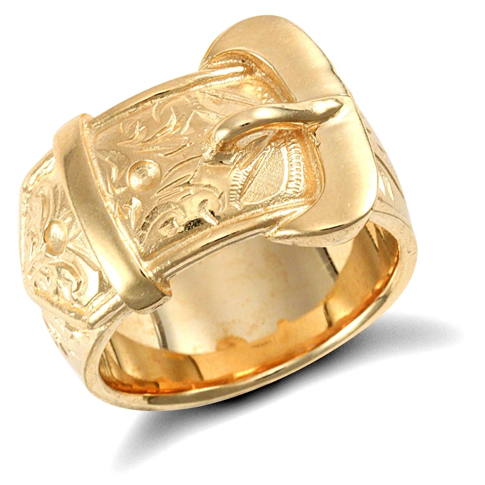 Men's Solid 9ct Yellow Gold Single Buckle Ring