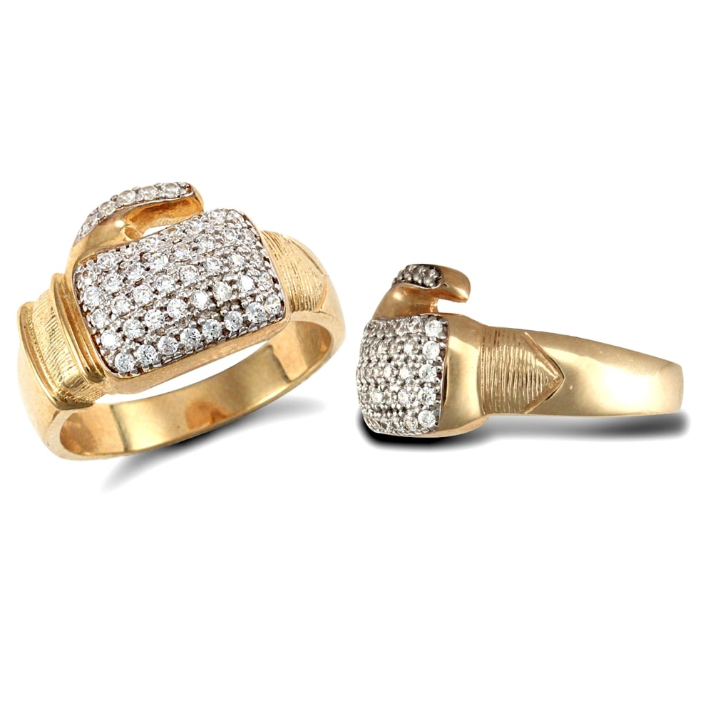 Men's Solid 9ct Yellow Gold White Round Brilliant Cubic Zirconia Pave Boxing Glove Novelty Ring