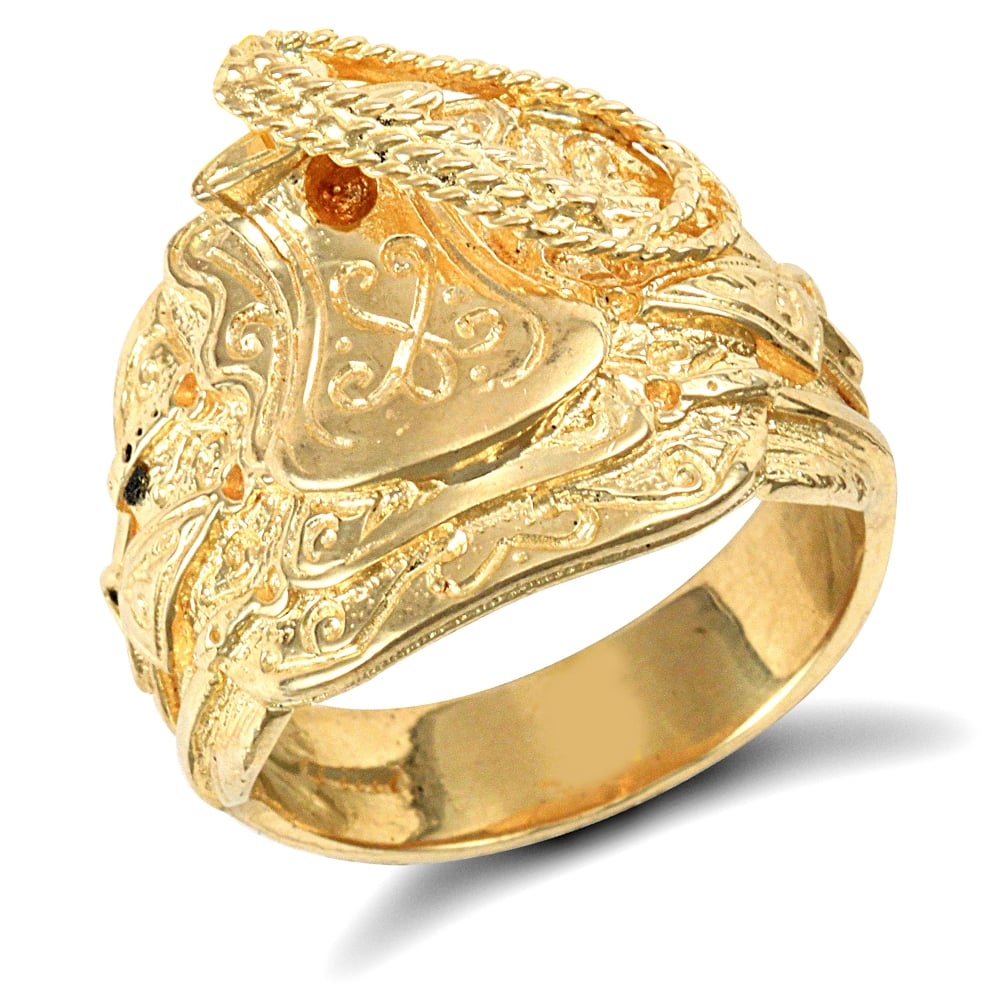 Men's Solid 9ct Yellow Gold Horse Saddle Rope Ring