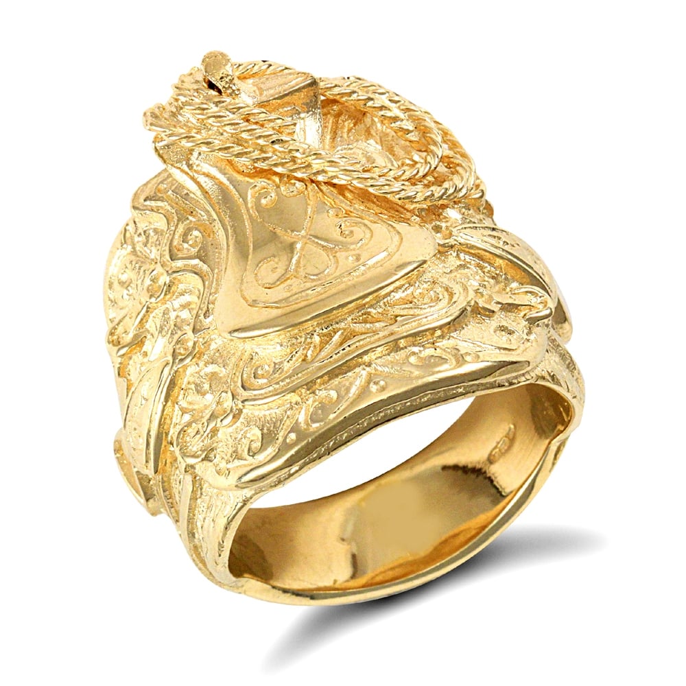 Men's Solid 9ct Yellow Gold Horse Saddle Rope Ring