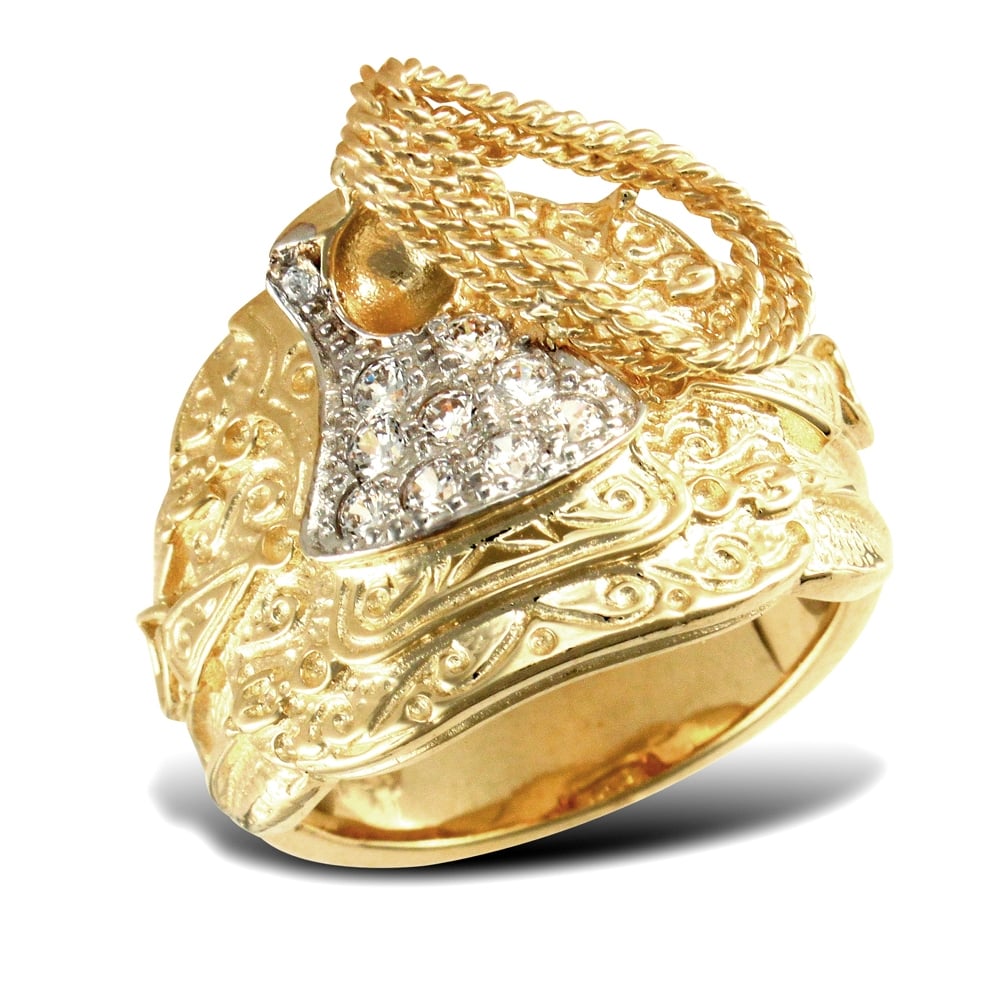 Men's Solid 9ct Yellow Gold White Round Brilliant Cubic Zirconia Horse Saddle Rope Ring