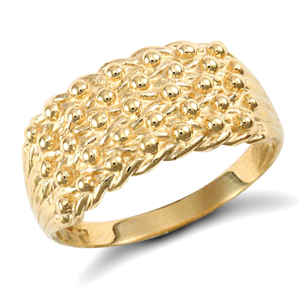Men's Solid 9ct Yellow Gold 5 Row Keeper Rope Edge Ring