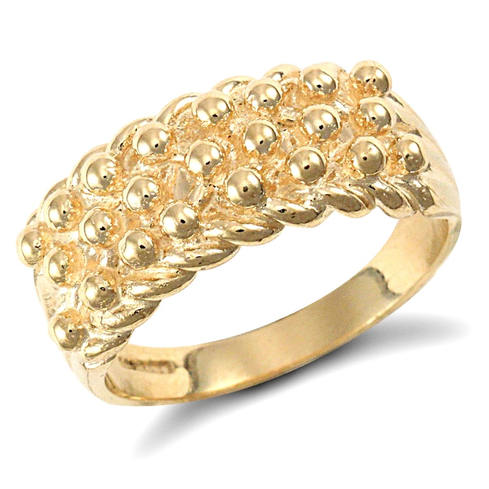Men's Solid 9ct Yellow Gold 3 Row Keeper Rope Edge Ring