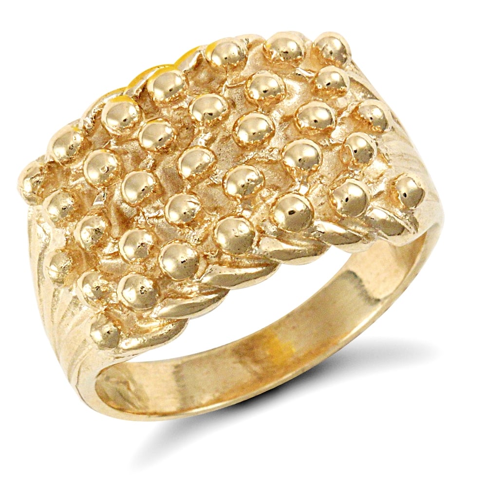 Men's Solid 9ct Yellow Gold 5 Row Keeper Rope Edge Ring