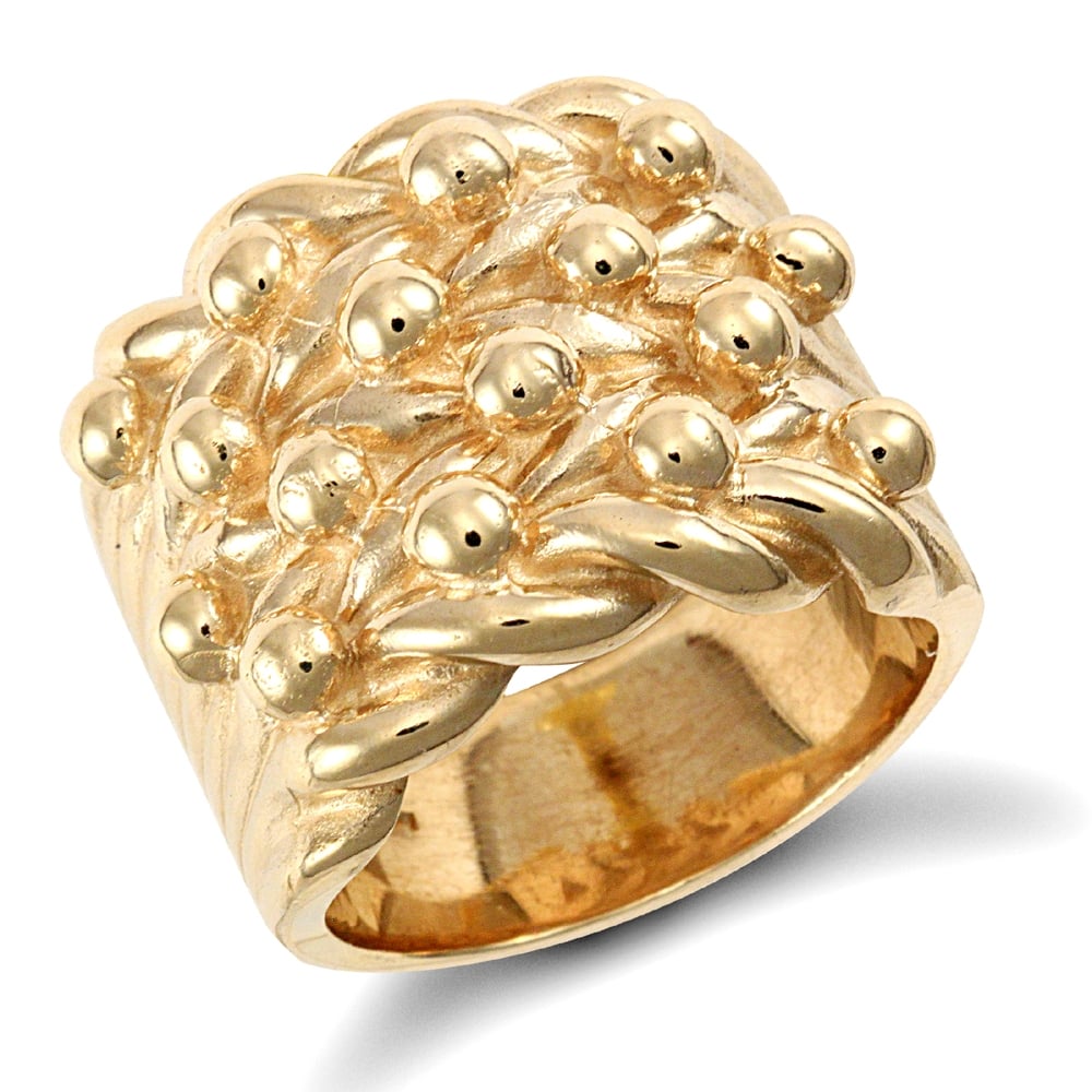 Men's Solid 9ct Yellow Gold 4 Row Keeper Rope Edge Ring