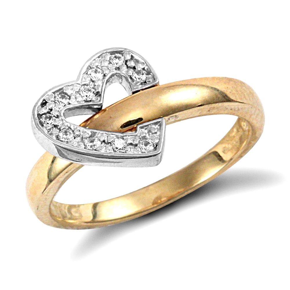 Ladies Solid 9ct Yellow and White Gold White Round Brilliant Cubic Zirconia Flip-Over Heart Ring