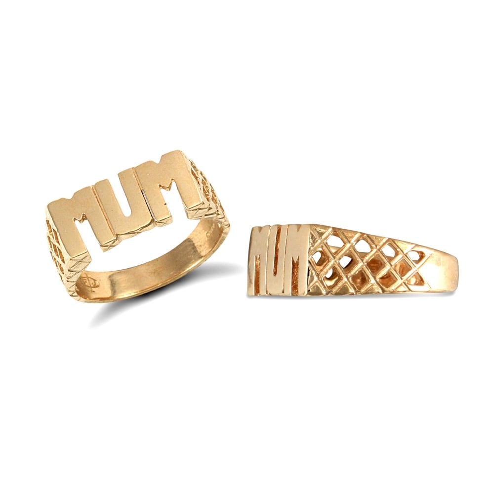 Ladies Solid 9ct Yellow Gold Basket Sides MUM Ring