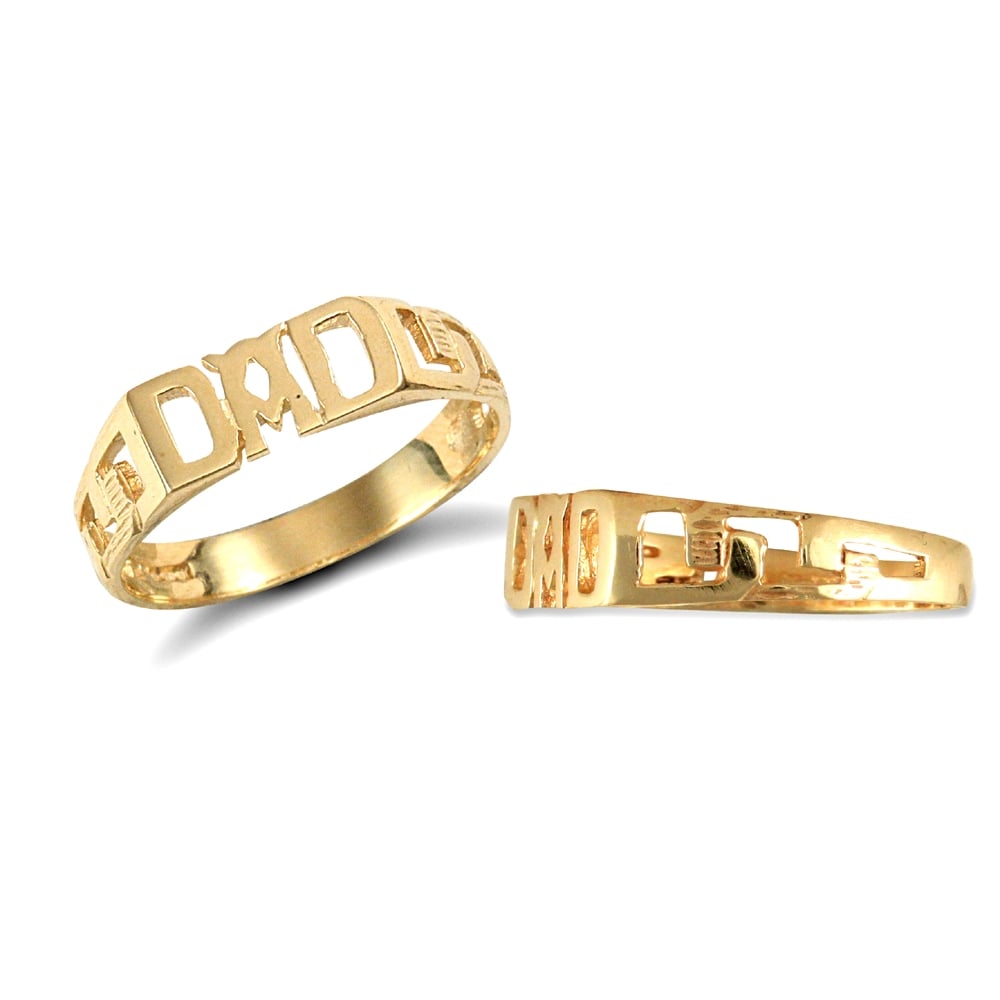 Men's Solid 9ct Yellow Gold Curb Link Sides DAD Ring