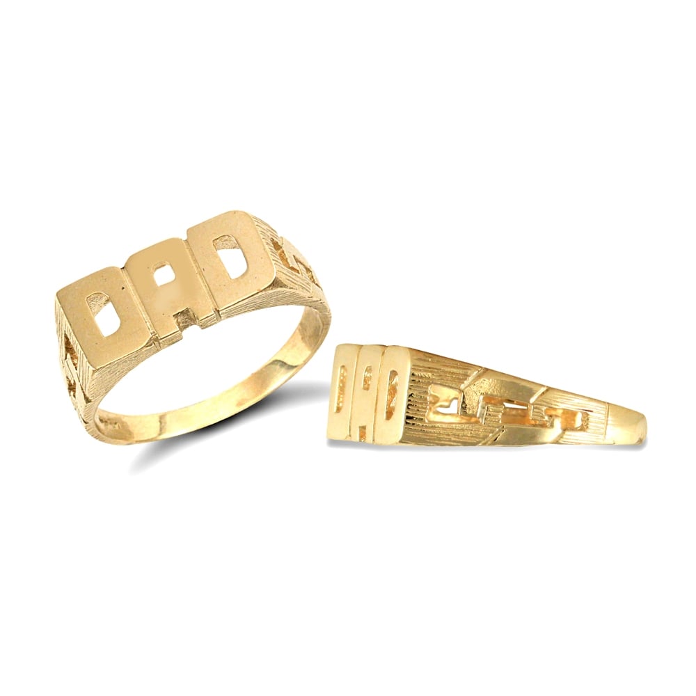 Men's Solid 9ct Yellow Gold Curb Link Sides DAD Ring