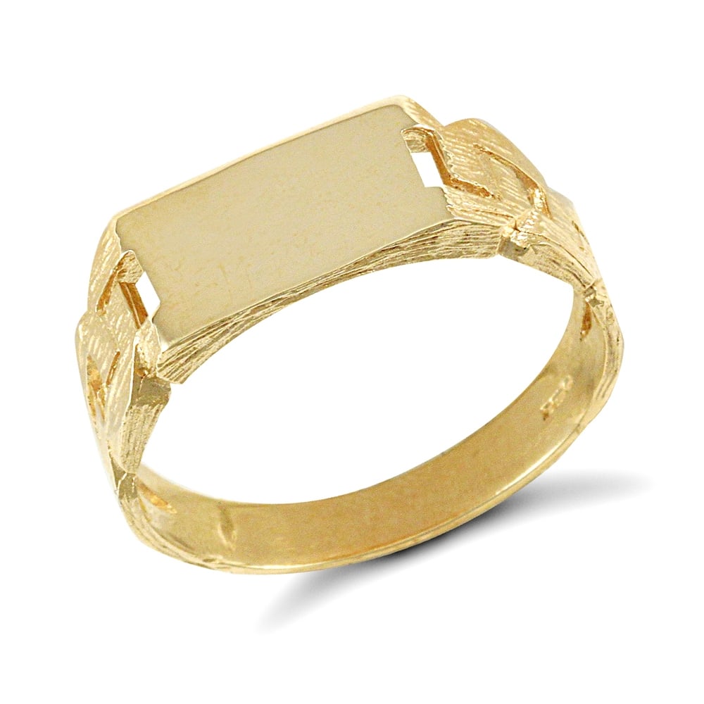 Men's Solid 9ct Yellow Gold Curb Link Rectangular Signet Ring