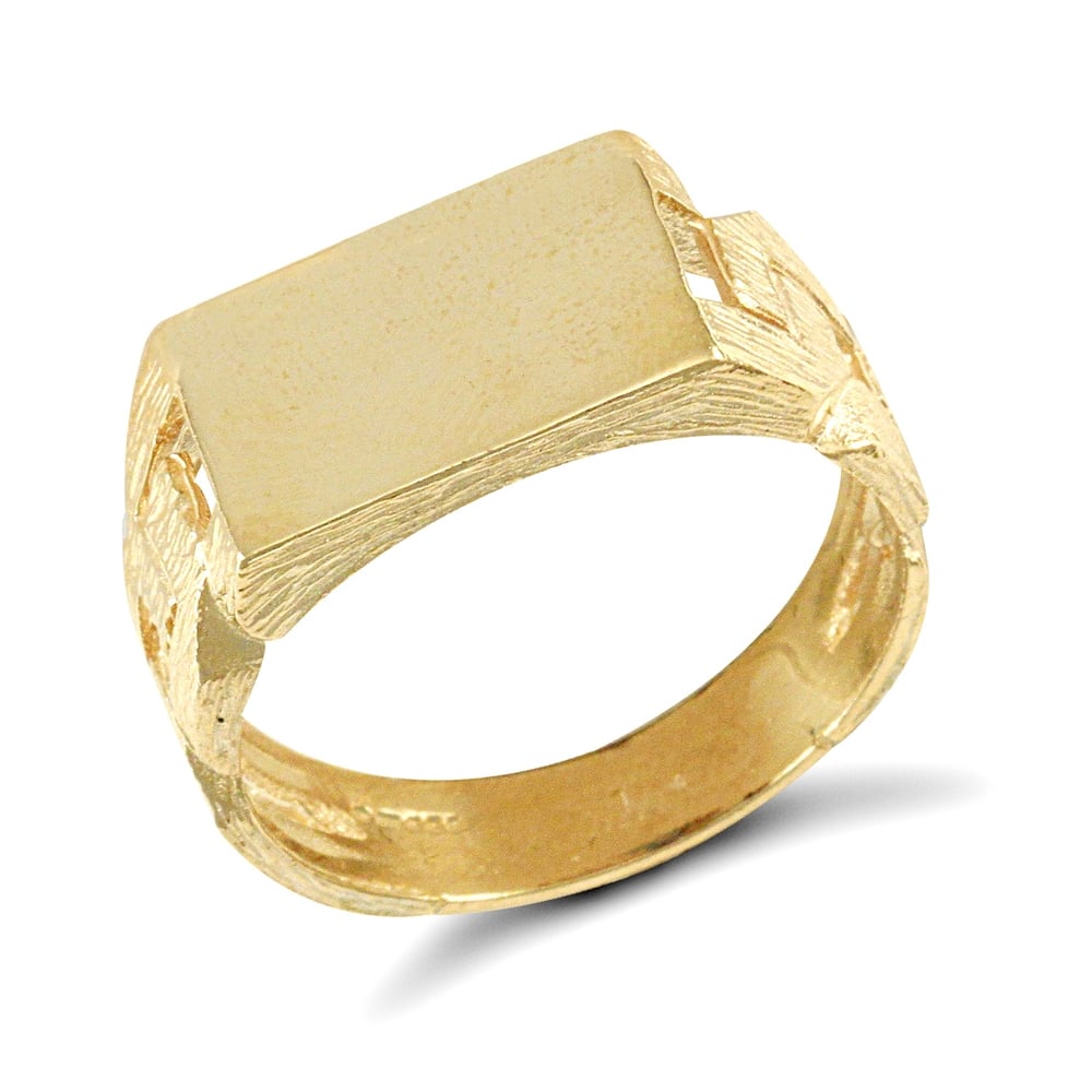 Men's Solid 9ct Yellow Gold Curb Link Rectangular Signet Ring