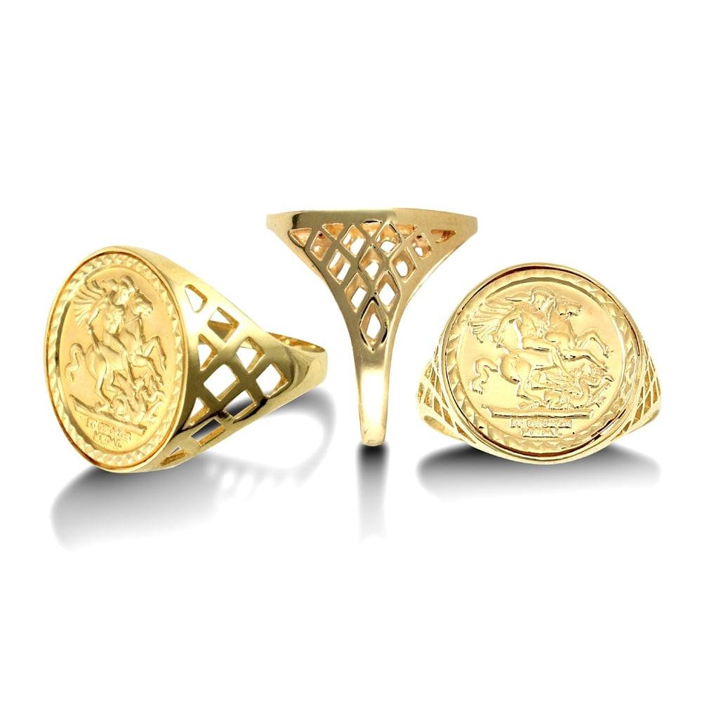 Men's Solid 9ct Yellow Gold St George Dragon Slayer Basket Tenth-Krugerrand-Size Ring