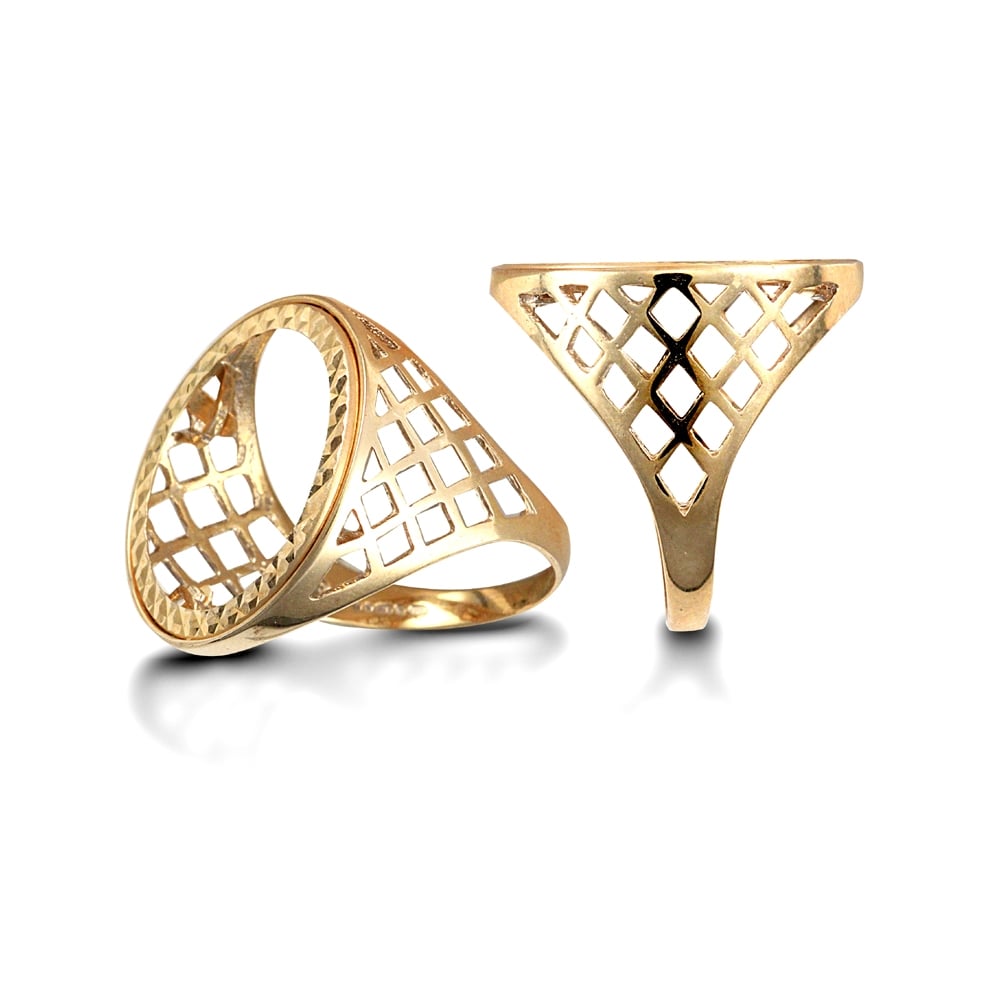 Men's Solid 9ct Yellow Gold Basket Full Sovereign Mount Ring
