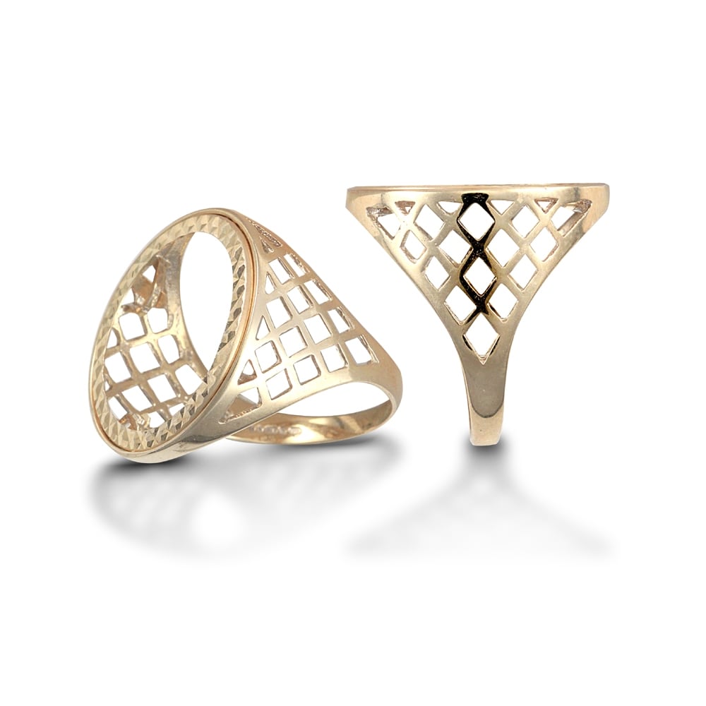 Men's Solid 9ct Yellow Gold Basket Half Sovereign Mount Ring