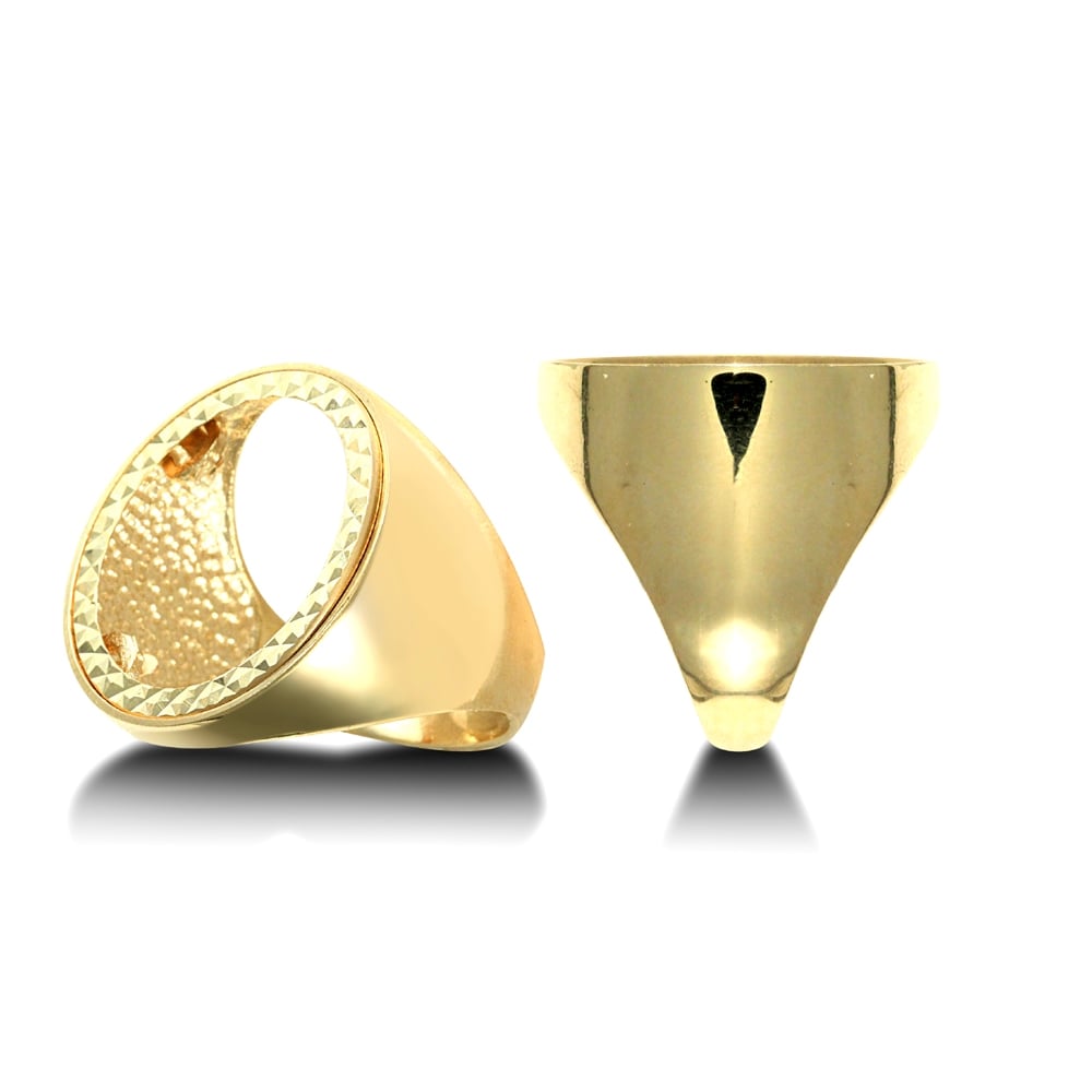 Men's Solid 9ct Yellow Gold Domed Polished Full Sovereign Mount Ring