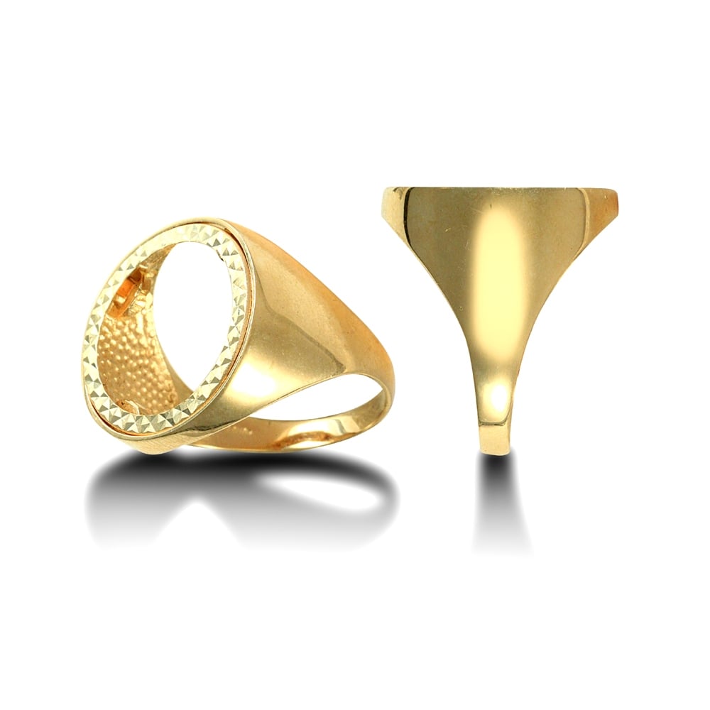 Men's Solid 9ct Yellow Gold Domed Polished Half Sovereign Mount Ring