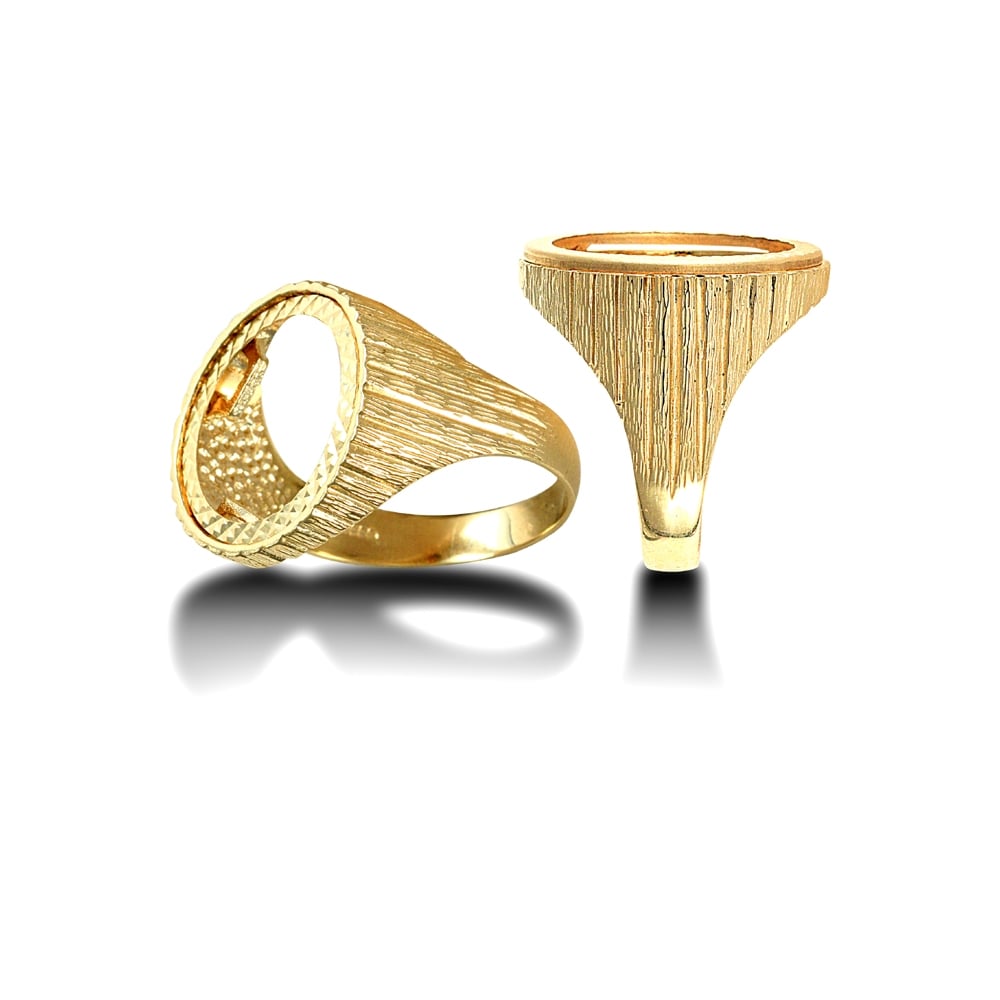 Men's Solid 9ct Yellow Gold Ribbed Barked Tenth-Krugerrand-Size Ring
