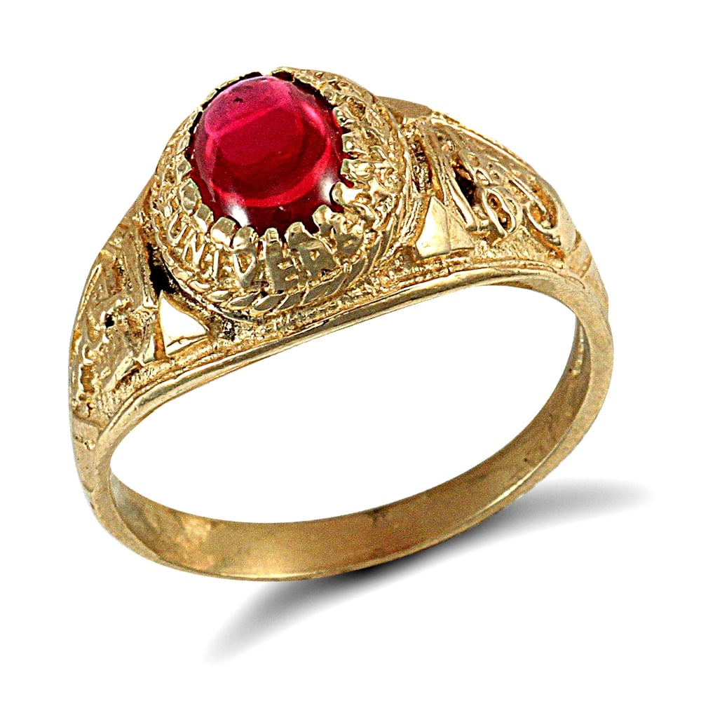Men's Solid 9ct Yellow Gold Red Oval Cubic Zirconia Cabochon Solitaire Oval University College Ring