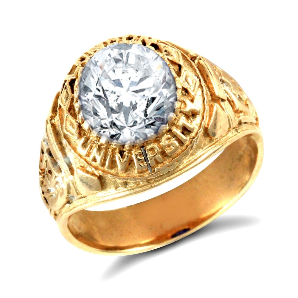 Men's Solid 9ct Yellow Gold White Oval Cubic Zirconia Solitaire Oval University College Ring