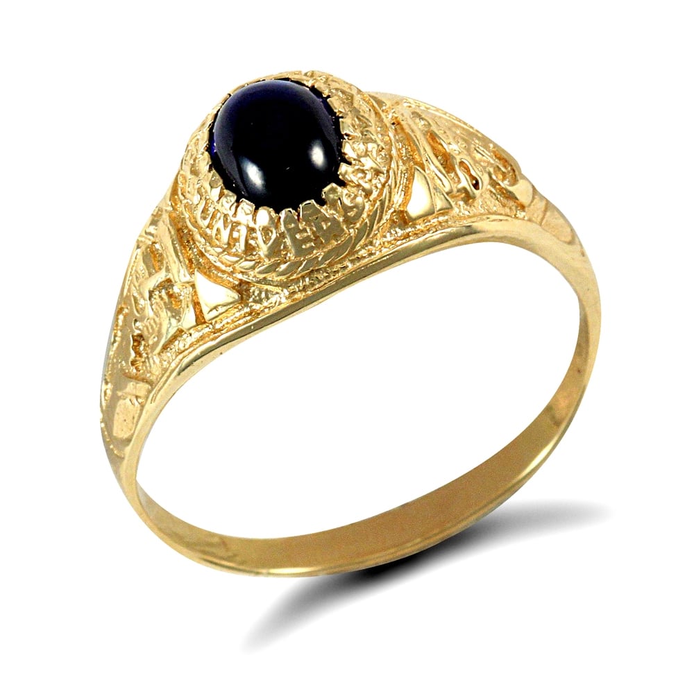 Men's Solid 9ct Yellow Gold Blue Oval Cubic Zirconia Cabochon Solitaire Oval University College Ring