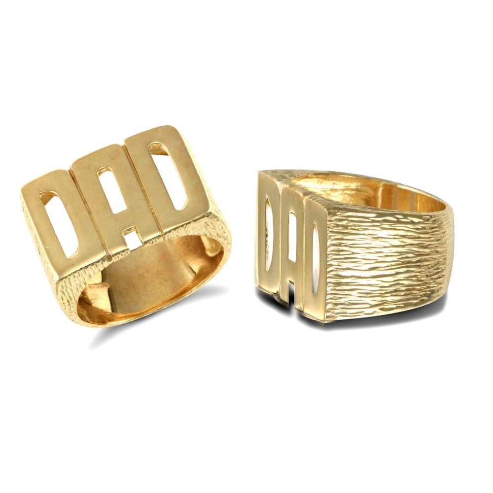 Men's Solid 9ct Yellow Gold Barked Sides DAD Ring