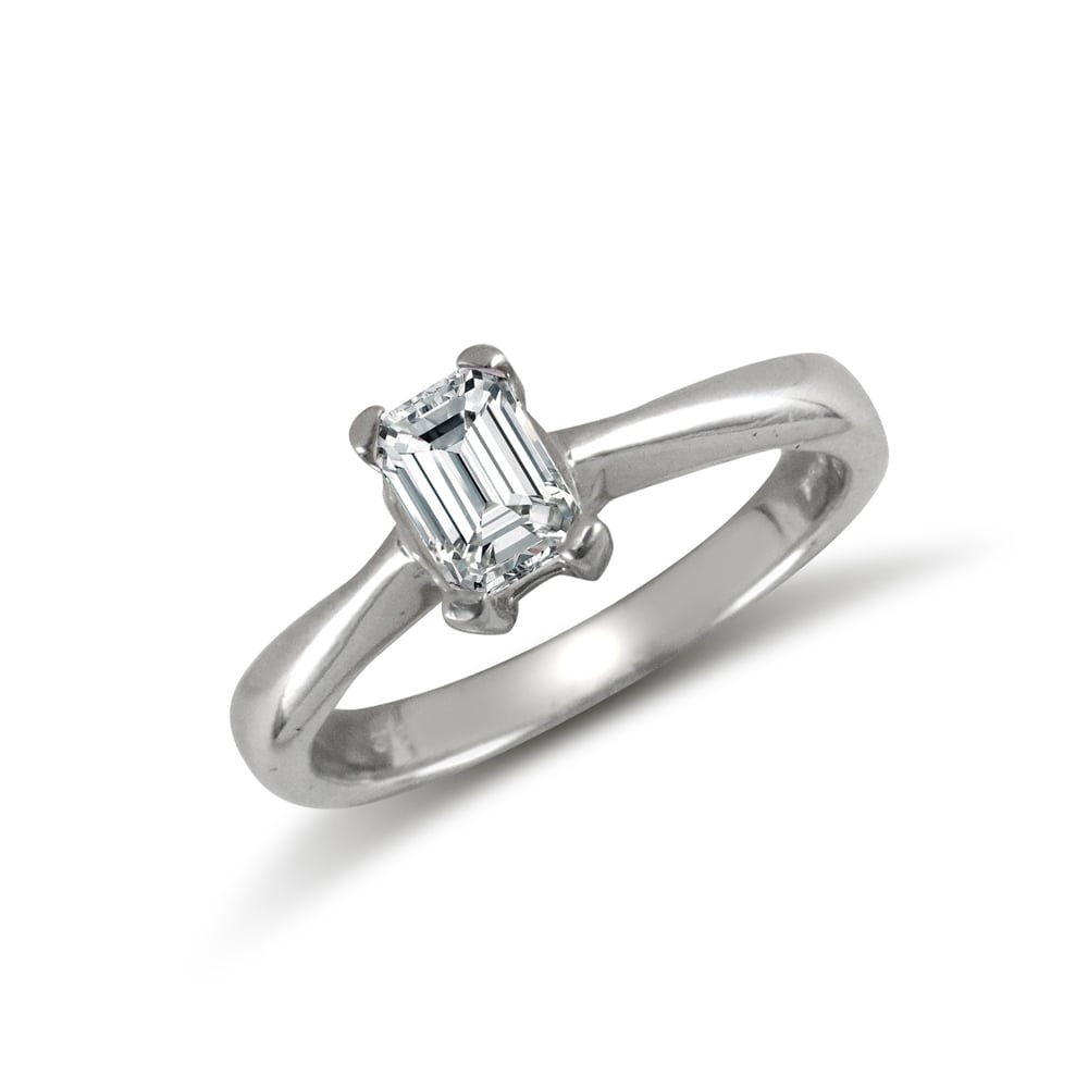 Ladies Solid 9ct White Gold White Emerald Cut Cubic Zirconia Solitaire Ring