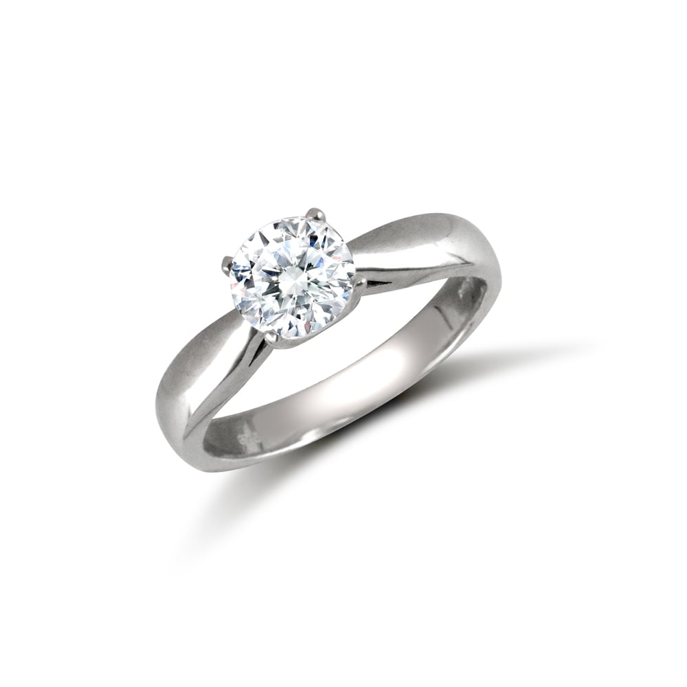 Ladies Solid 9ct White Gold White Round Brilliant Cubic Zirconia Solitaire Ring