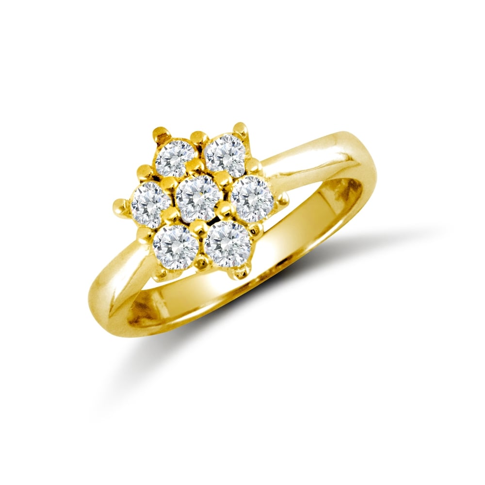 Ladies Solid 9ct Yellow Gold White Round Brilliant Cubic Zirconia 7 Stone Cluster Ring