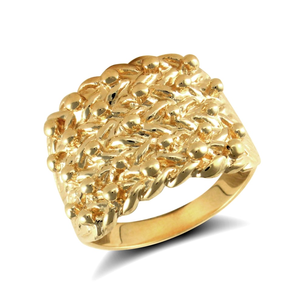 Men's Solid 9ct Yellow Gold 5 Row Keeper Rope Edge Ring