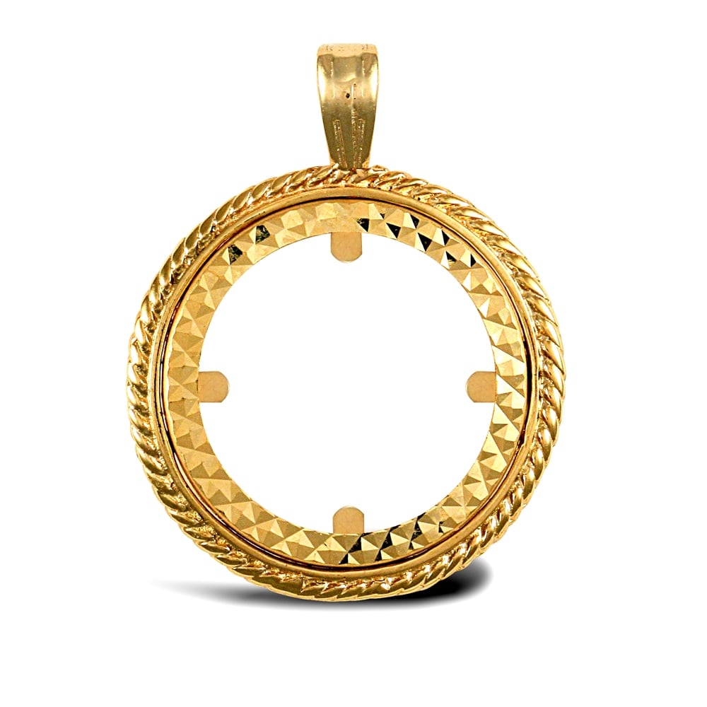 Solid 9ct Yellow Gold Rope Edge Frame Half Sovereign Coin Mount Pendant