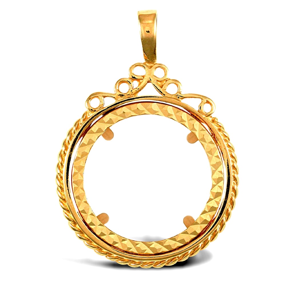 Solid 9ct Yellow Gold Rope Edge Scroll Top Full Sovereign Coin Mount Pendant