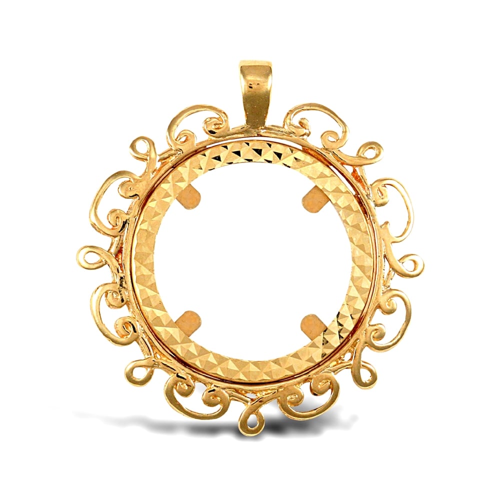 Solid 9ct Yellow Gold Scroll Frame Half Sovereign Coin Mount Pendant