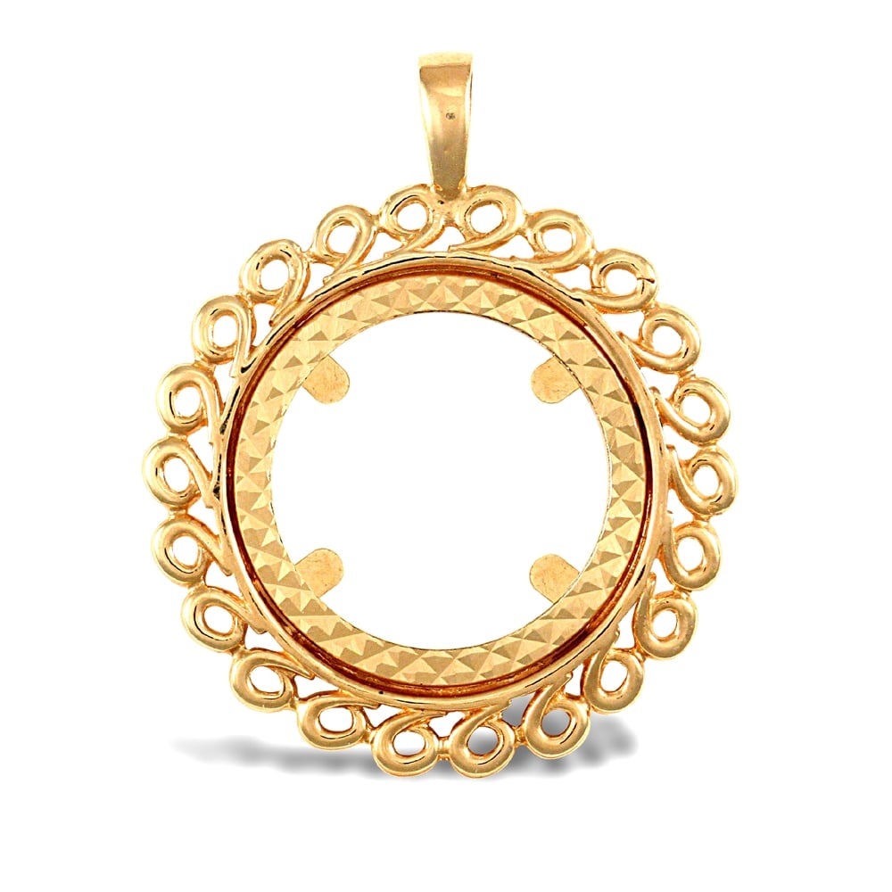 Solid 9ct Yellow Gold Loop Spiral Frame Half Sovereign Coin Mount Pendant