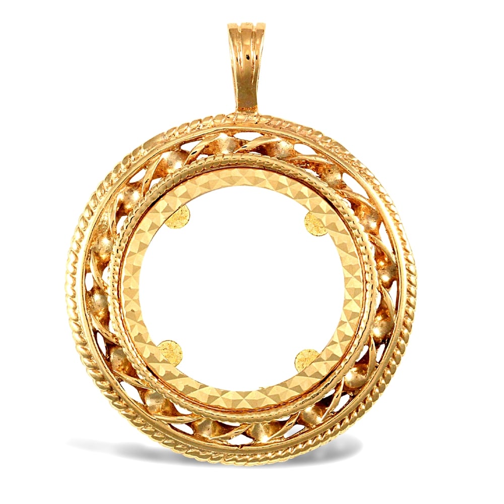 Solid 9ct Yellow Gold Rope Candy Twist Frame Full Sovereign Coin Mount Pendant