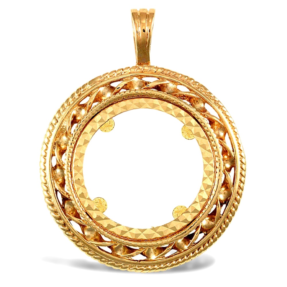 Solid 9ct Yellow Gold Rope Candy Twist Frame Half Sovereign Coin Mount Pendant