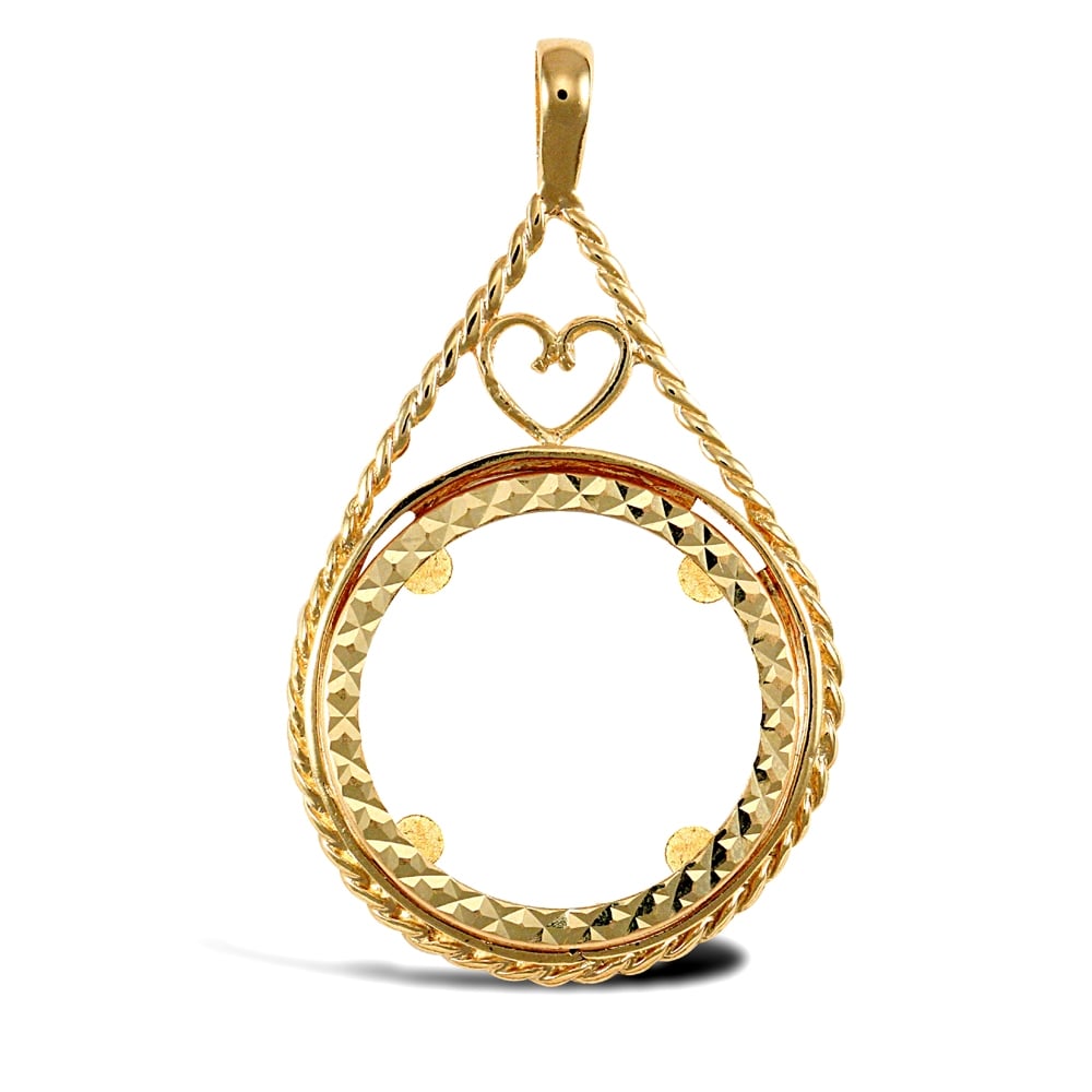 Solid 9ct Yellow Gold Love Heart Teardrop Rope Half Sovereign Coin Mount Pendant