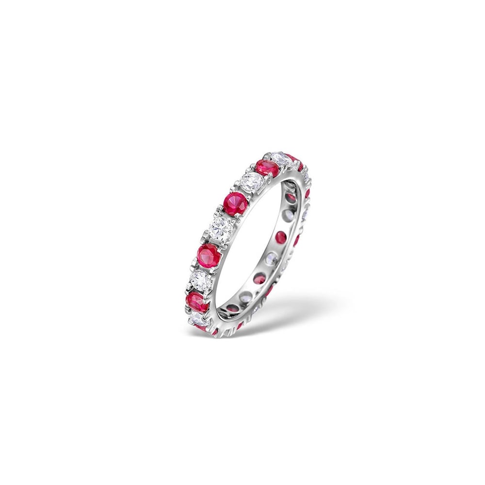 Platinum Claw Set Full Eternity Ring Diamond 1.00ct Ruby 1.50ct H Si