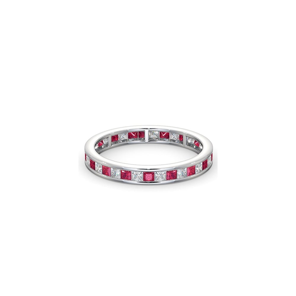 Platinum Channel Set Princess Cut Full Eternity Ring Diamond 0.50ct Ruby 0.60ct G VS