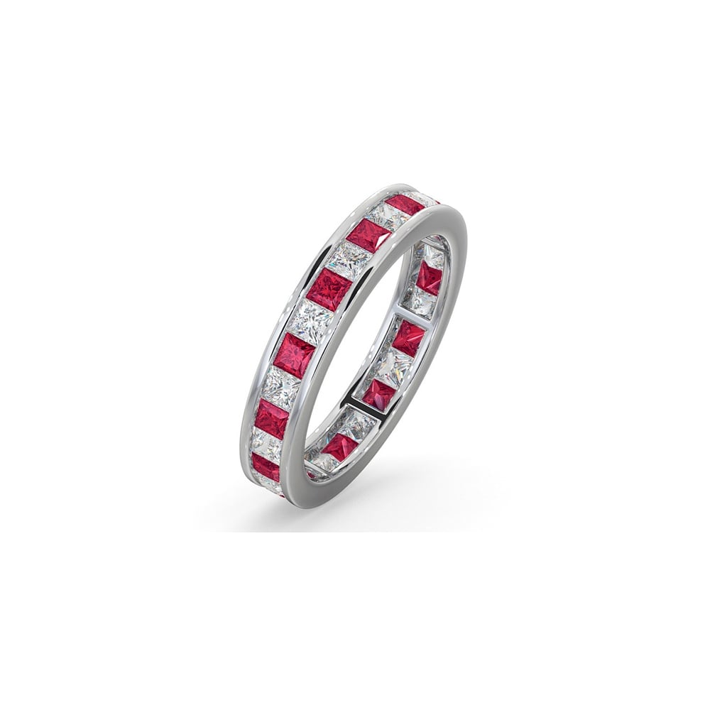Platinum Channel Set Princess Cut Full Eternity Ring Diamond 1.00ct Ruby 1.25ct G VS