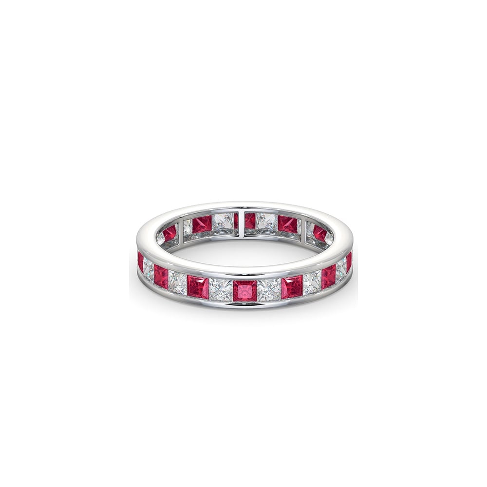 Platinum Channel Set Princess Cut Full Eternity Ring Diamond 1.00ct Ruby 1.25ct H Si