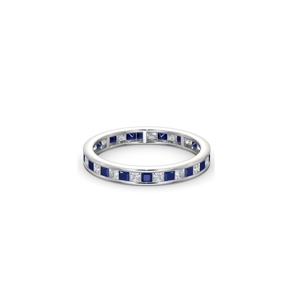 Platinum Channel Set Princess Cut Full Eternity Ring Diamond 0.50ct Saph 0.70ct G VS