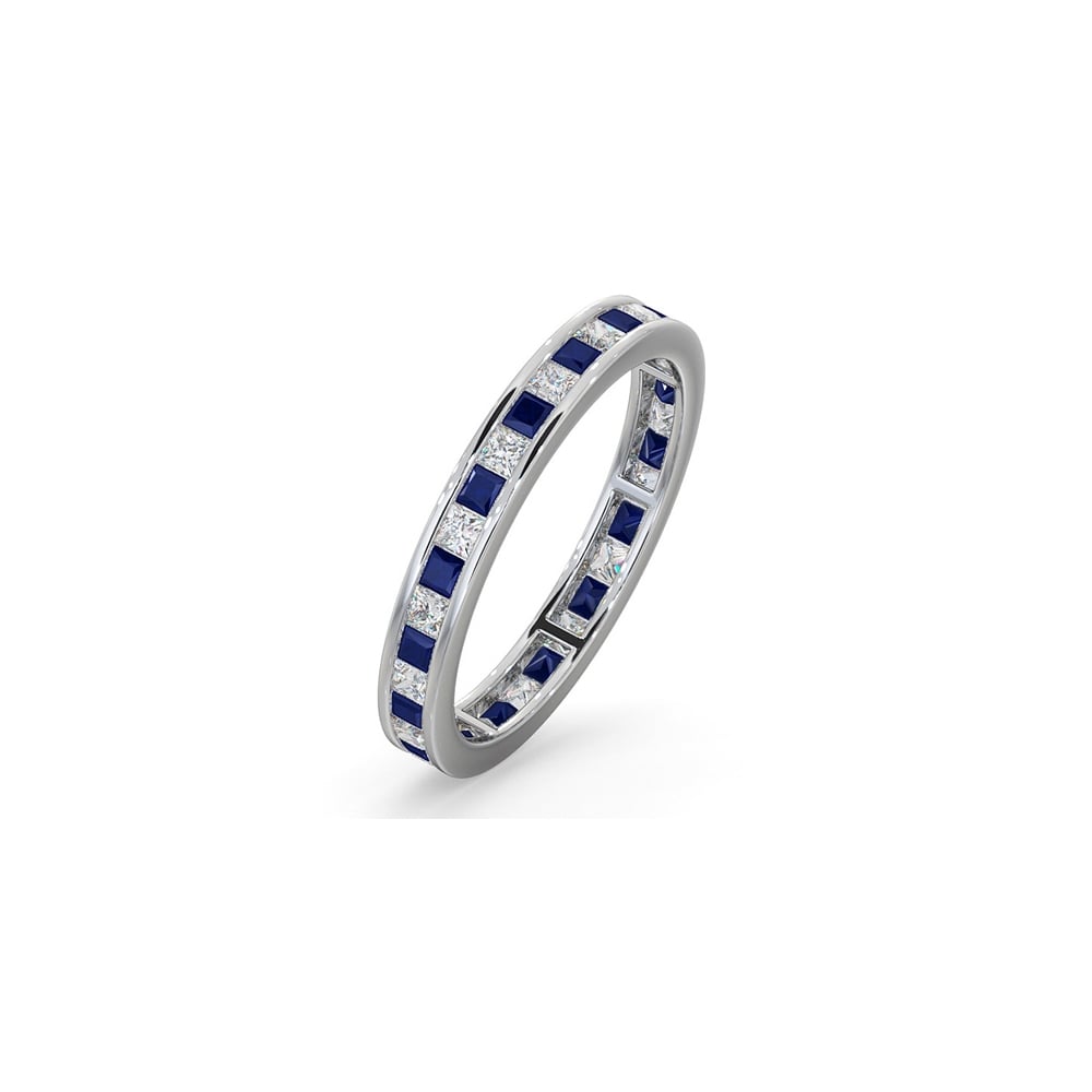 Platinum Channel Set Princess Cut Full Eternity Ring Diamond 0.50ct Saph 0.70ct H Si