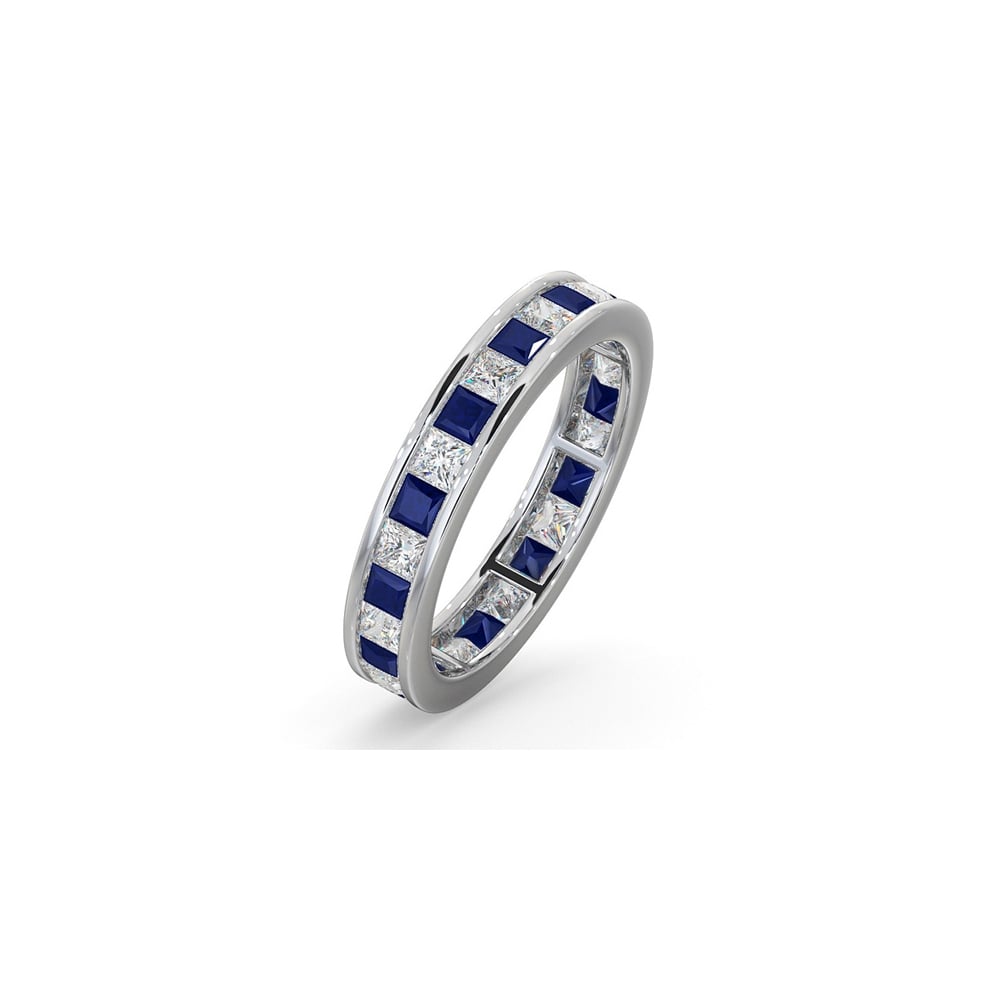 Platinum Channel Set Princess Cut Full Eternity Ring Diamond 1.00ct Saph 1.30ct G VS