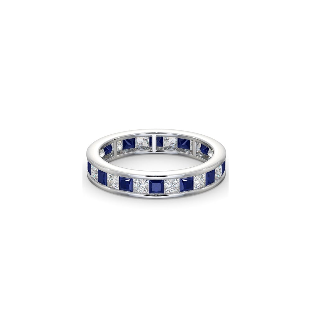 Platinum Channel Set Princess Cut Full Eternity Ring Diamond 1.00ct Saph 1.30ct H Si